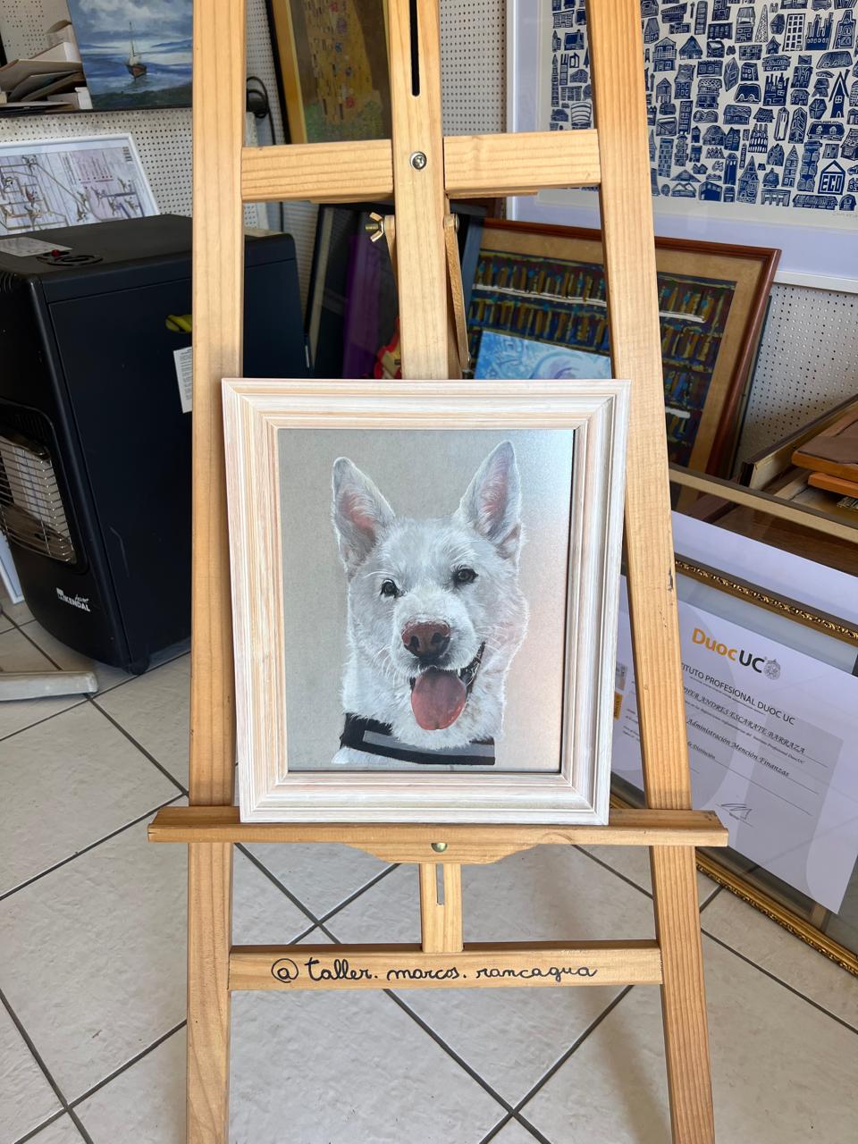 Retrato ilustrado de perro enmarcado