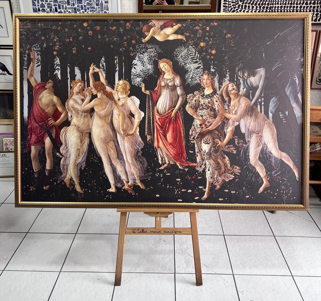 Lámina La Primavera de Botticelli gran formato enmarcada en marco dorado