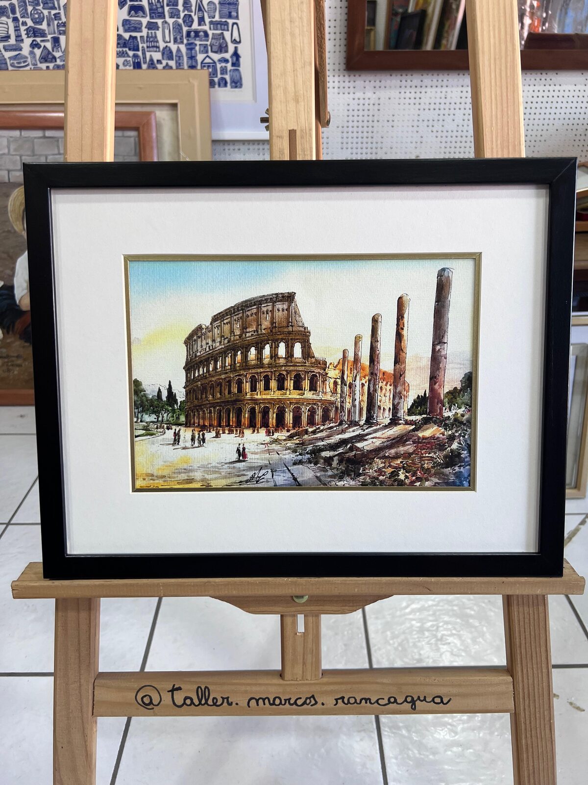 Lámina acuarela del Coliseo de Roma enmarcada con passepartout