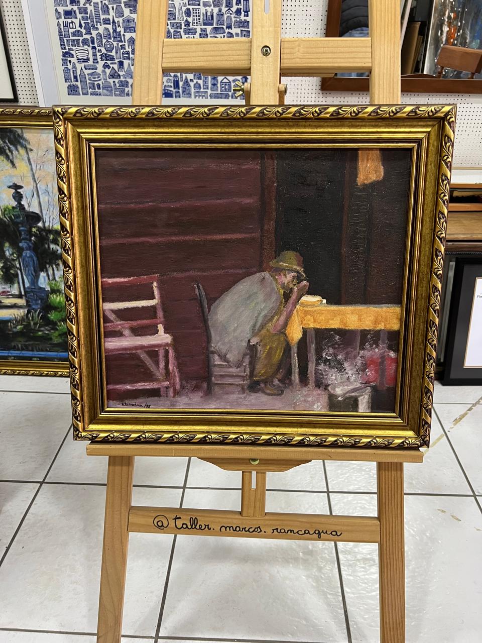 Óleo figura pensativa enmarcado